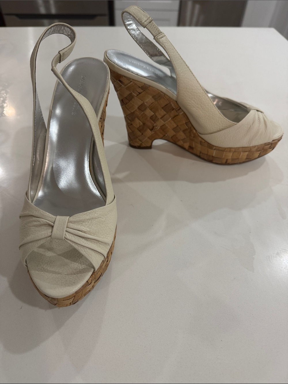 Banana Republic Cream Woven Cork Wedge Slingbacks